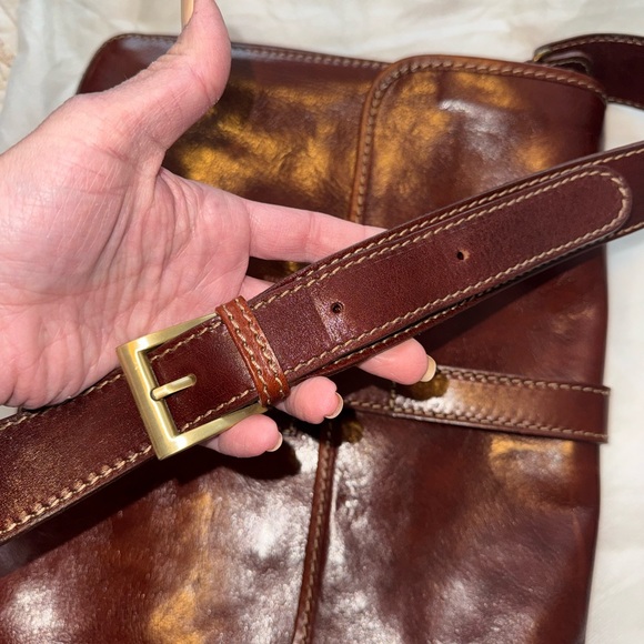 Italian Leather Oversized ‘H’ Crossbody Vera Pelle Made in Italy Cognac Brown - Picture 11 of 16